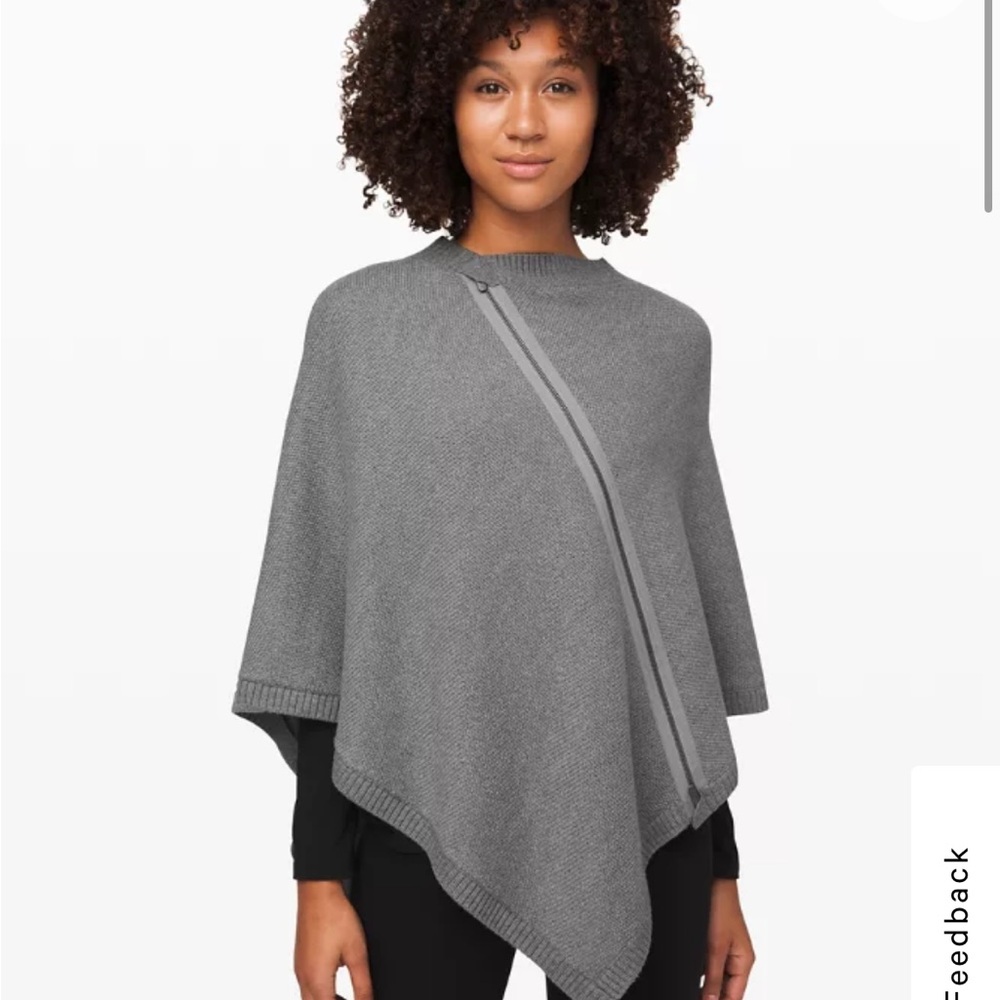 100% Wool Lululemon On The Go Gray Poncho with Zipper Detail